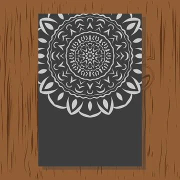 Flyer Oriental pattern on wood texture. Stock Illustration