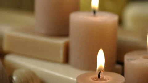 Flyer over burning candles Stock Footage 991386