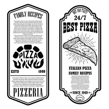 Flyer of pizzeria. Design elements for logo, label, sign, badge, poster.Vecto Stock Illustration
