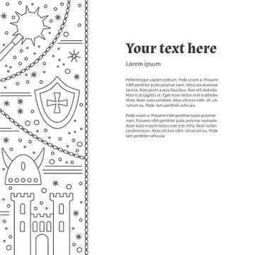 Flyer, poster template with medieval line icons Stock Illustration