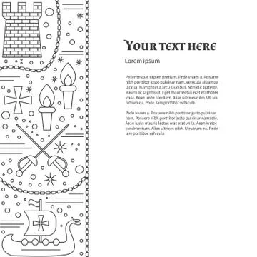 Flyer, poster template with medieval line icons Stock Illustration