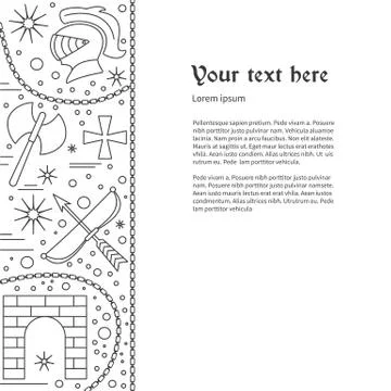 Flyer, poster template with medieval line icons Stock Illustration