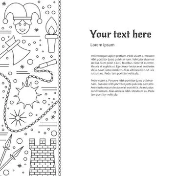 Flyer, poster template with medieval line icons Stock Illustration