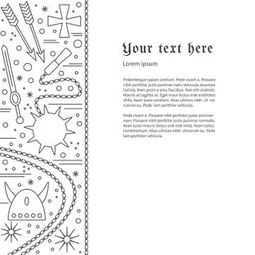 Flyer, poster template with medieval line icons Stock Illustration