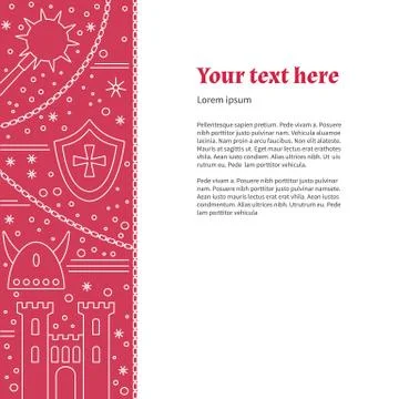 Flyer, poster template with medieval line icons Stock Illustration