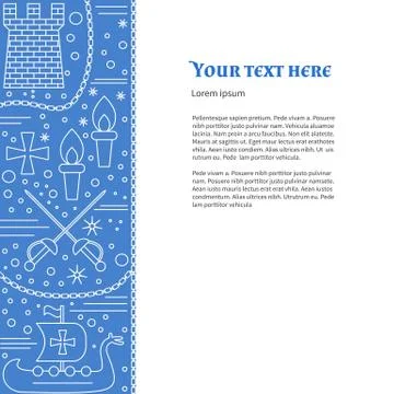 Flyer, poster template with medieval line icons Stock Illustration