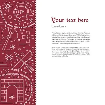 Flyer, poster template with medieval line icons Stock Illustration