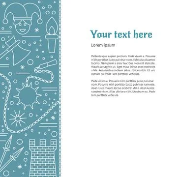Flyer, poster template with medieval line icons Stock Illustration