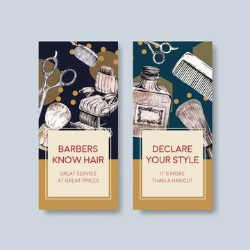 Flyer template with barber concept design for brochure and leaflet watercolor Stock Illustration