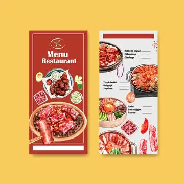 Flyer template with cooking design for brochure and  advertise watercolor ill Stock Illustration