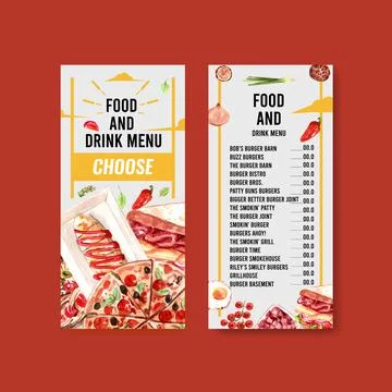Flyer template with cooking design for brochure and  advertise watercolor ill Stock Illustration