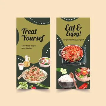 Flyer template with cooking design for brochure and  advertise watercolor ill Stock Illustration