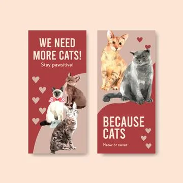 Flyer template design with cute cat for brochure,advertise and leaflet waterc Stock Illustration