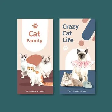Flyer template design with cute cat for brochure,advertise and leaflet waterc Stock Illustration