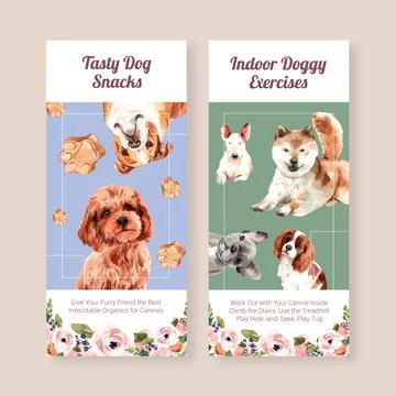 Flyer template with dogs design for brochure,leaflet and advertise watercolor Stock Illustration