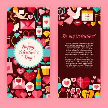 Flyer Template of Flat Happy Valentine Day Objects and Elements Stock Illustration
