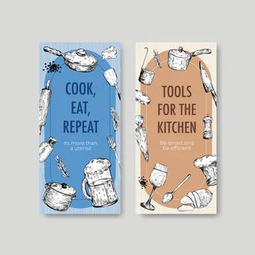 Flyer template with kitchen appliances concept design for brochure vector ill Stock Illustration