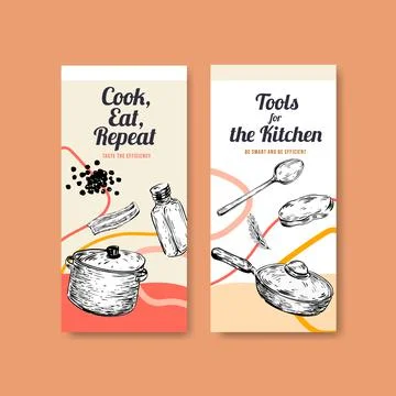 Flyer template with kitchen appliances concept design for brochure vector ill Stock Illustration
