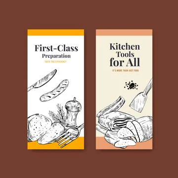 Flyer template with kitchen appliances concept design for brochure vector ill Stock Illustration