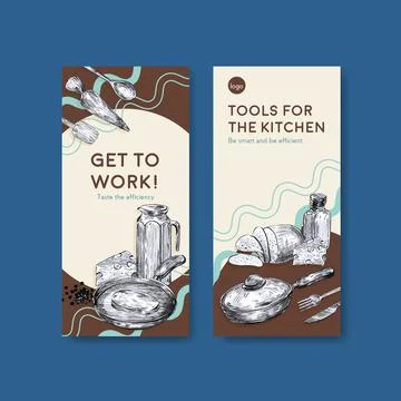 Flyer template with kitchen appliances concept design for brochure vector ill Stock Illustration