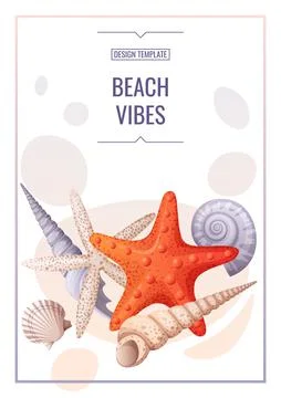 Flyer template with with nautical elements and underwater animals for postcar Stock Illustration