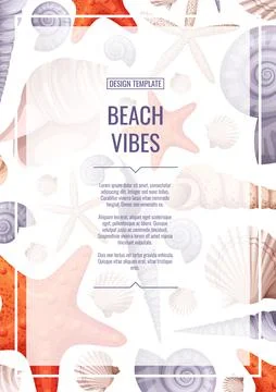 Flyer template with with nautical elements and underwater animals for postcar Stockillustratie