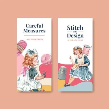 Flyer template with sewing concept design for brochure and marketing watercol Stock Illustration