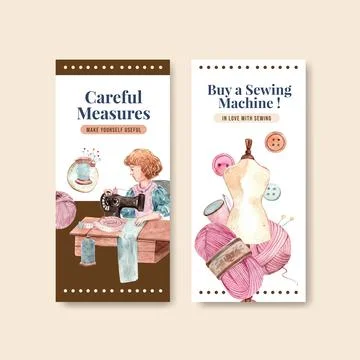 Flyer template with sewing concept design for brochure and marketing watercol Stock Illustration