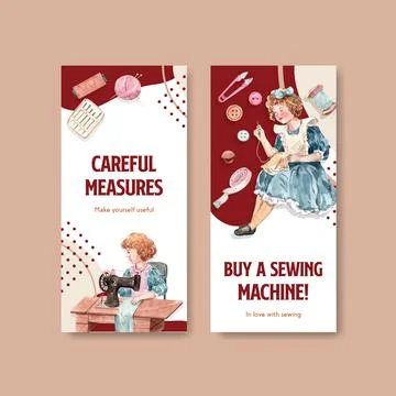 Flyer template with sewing concept design for brochure and marketing watercol Stock Illustration