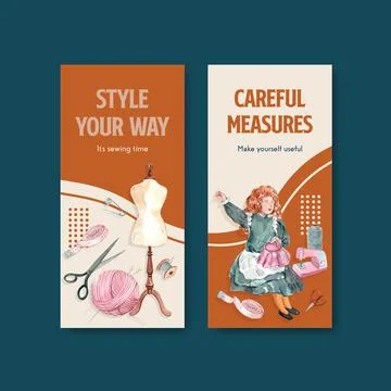 Flyer template with sewing concept design for brochure and marketing watercol Stock Illustration