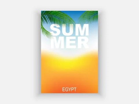 Flyer template, summer vacation. Summer beach with palm trees. Stock Illustration