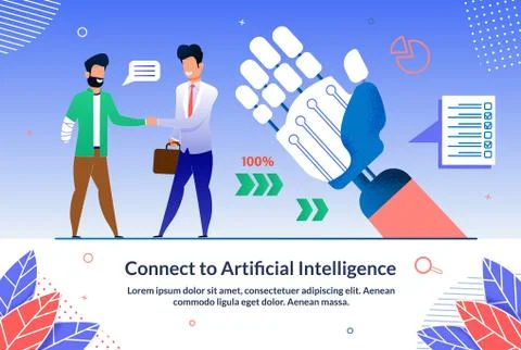 Flyer Written Connect to Artificial Intelligence. High Efficiency Through Use Stock Illustration