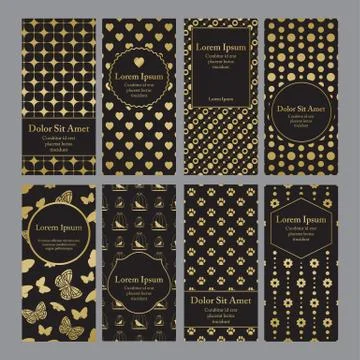Flyers with patterns in gold and black. Stock Illustration