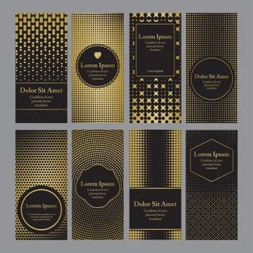 Flyers with patterns in gold and black - polka dots and halftone Stock Illustration
