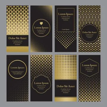 Flyers with patterns in gold and black - polka dots and halftone Stock Illustration