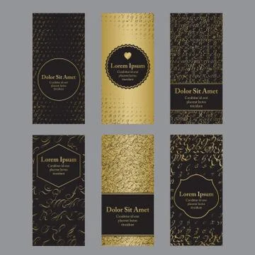 Flyers with patterns in gold and black - halftone Illustrazione stock