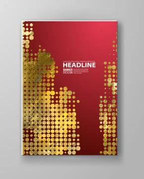 Flyers with patterns in gold and red halftone texture. Stock Illustration