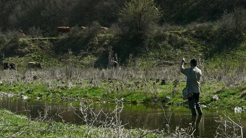 Flyfishing on River 5 Stock Footage 107371870