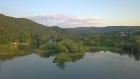 Flyin Over Pond Mountain View Nature Bulgaria Stock Footage 159506655