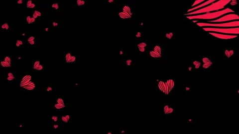 Flying 2d cartoon Red heart graphic element animation with black background Stock Footage 280781993