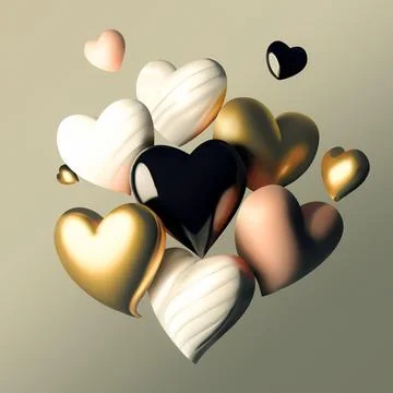 Flying 3D Hearts Stock Illustration