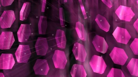 Flying 3d polygons hexagons are in space, honeycomb imitation with lighting, 3d Stock Illustration