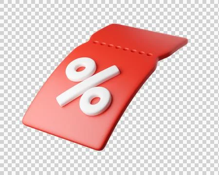 Flying 3d red discount coupon ticket with percent symbol Stock Illustration