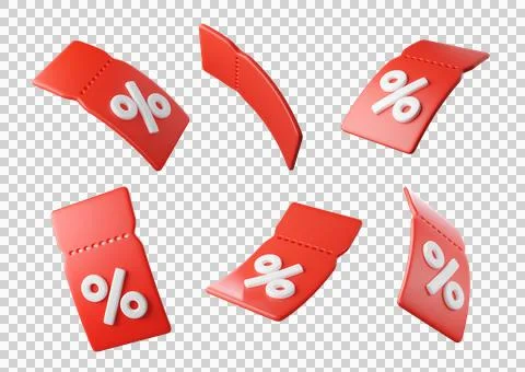 Flying 3d red discount coupon ticket with percent symbol Stock Illustration