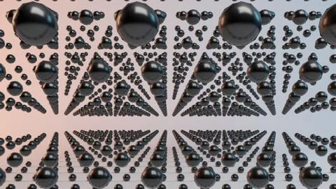 Flying 3d rendering spheres inside a studio Stock Illustration