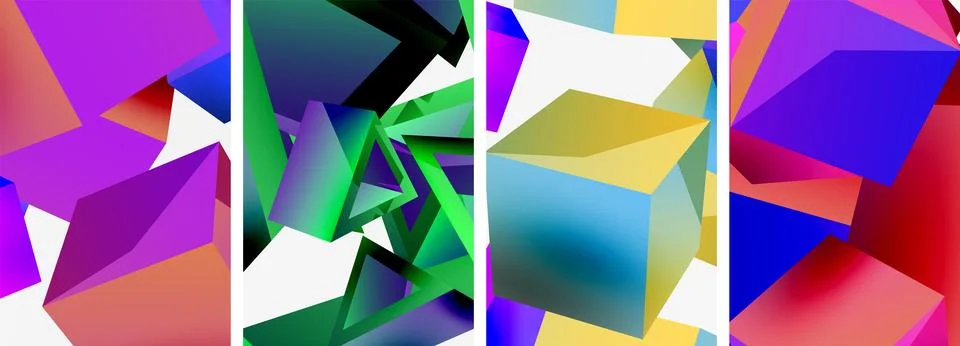 Flying 3d shapes, cubes and other geometric elements background design for 스톡 일러스트