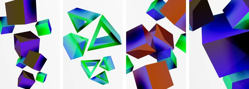 Flying 3d shapes, cubes and other geometric elements background design for 스톡 일러스트