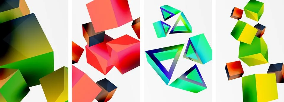 Flying 3d shapes, cubes and other geometric elements background design for 스톡 일러스트