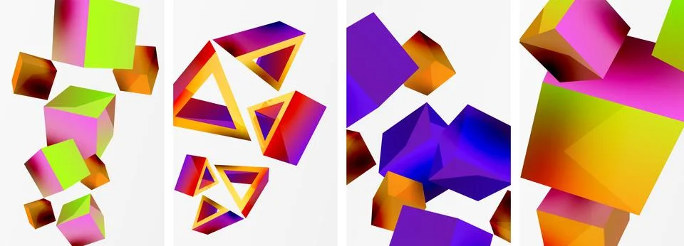 Flying 3d shapes, cubes and other geometric elements background design for 스톡 일러스트