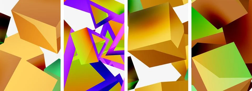 Flying 3d shapes, cubes and other geometric elements background design for Stock Illustration